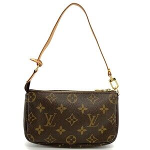 LOUIS VUITTON Authentic Brown Monogram Canvas Pochette Pouch